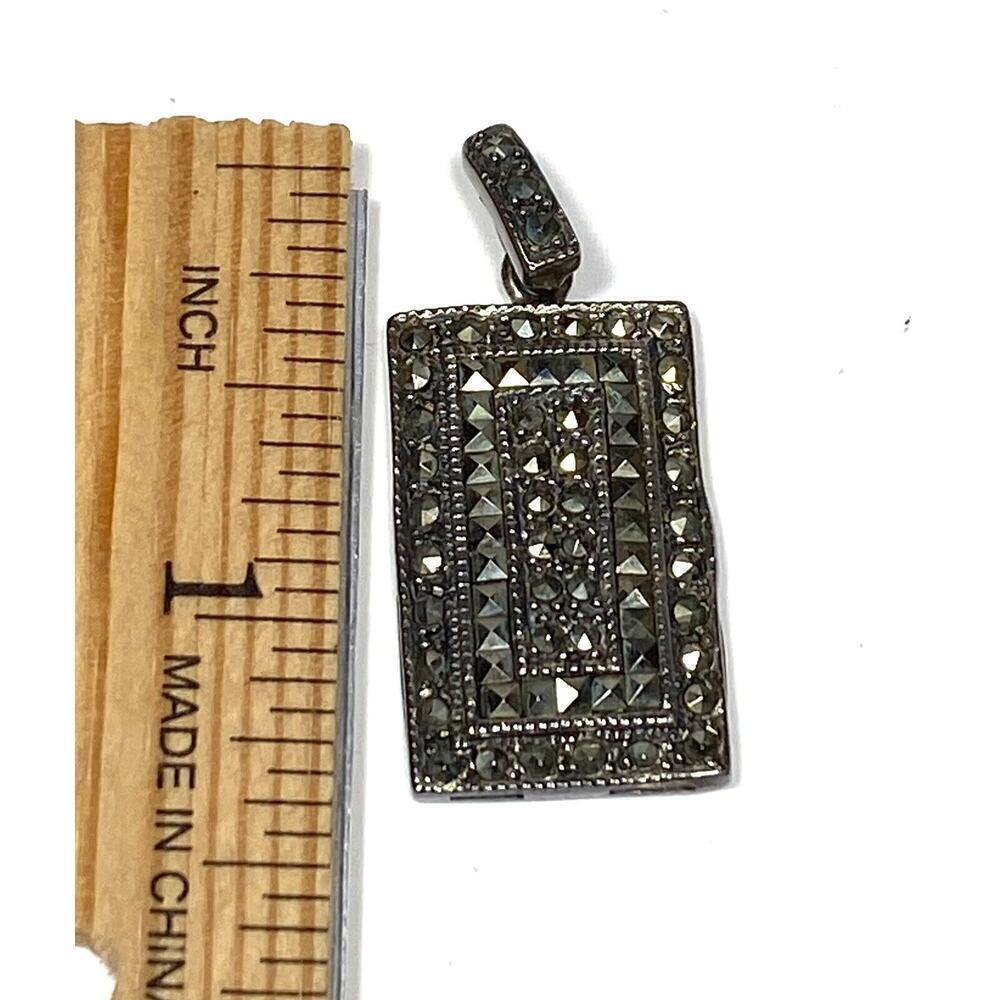 925 Sterling Silver Pendant Rectangular Marcasite… - image 2